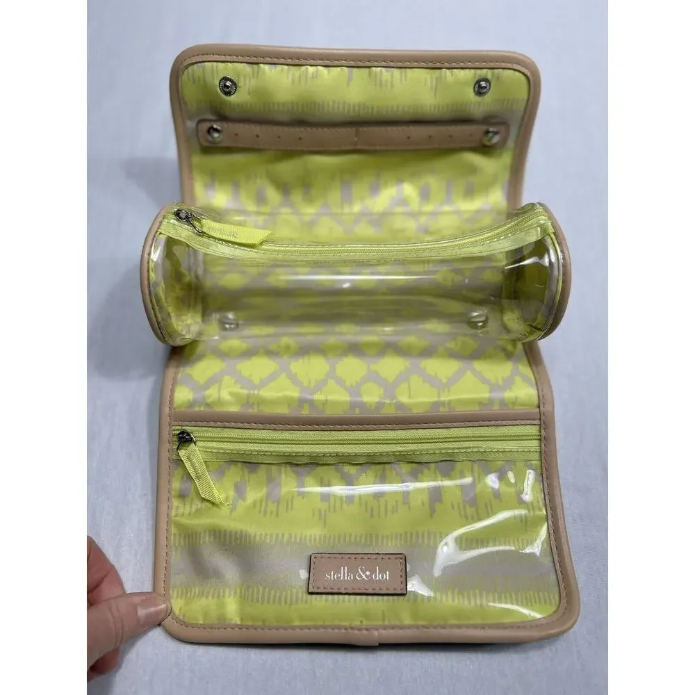 Stella & Dot Jewelry Roll Travel Case Blue Ikat Nylon Cylinder Lightweight New